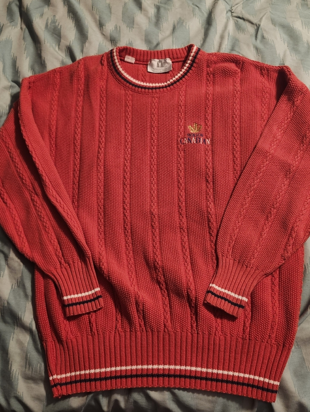 Vintage Molson Canadian‎ Crewnec Knit Sweater With Striped Trim Men's Size Large